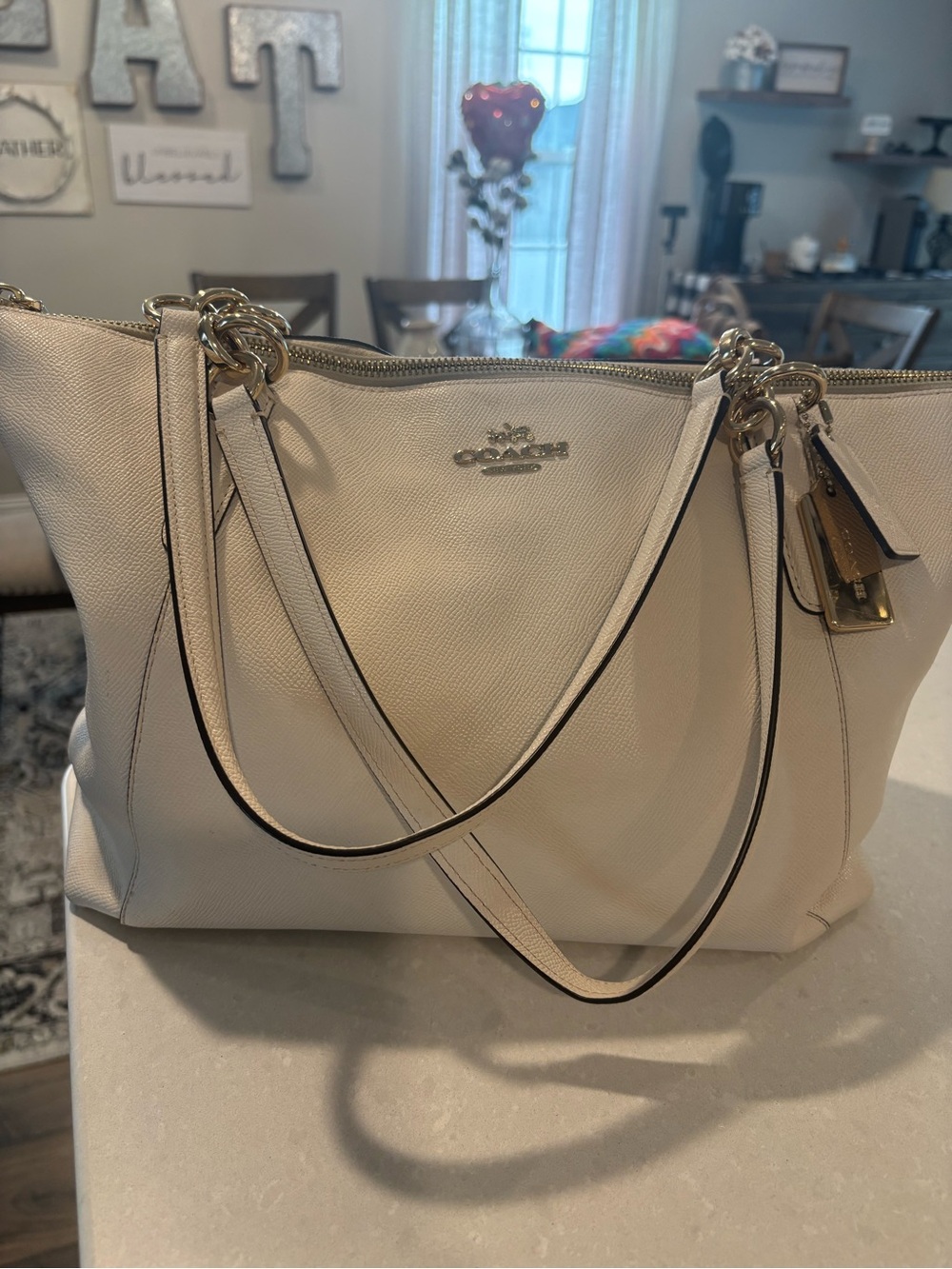Coach Cream Leather Tote with Gold Hardware